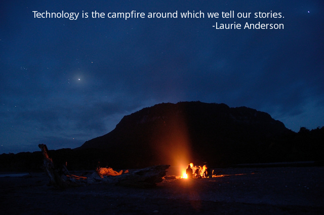We need campfires and stories. Original photo: Flickr user Tristan Schmurr, CC BY 2.0 (text added)